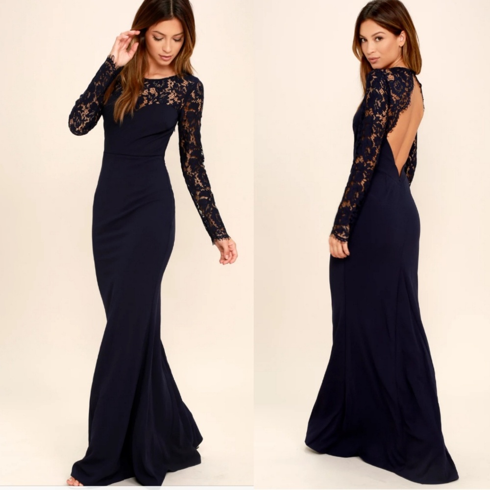 Lulus Black Lace Long Sleeve Maxi Dress